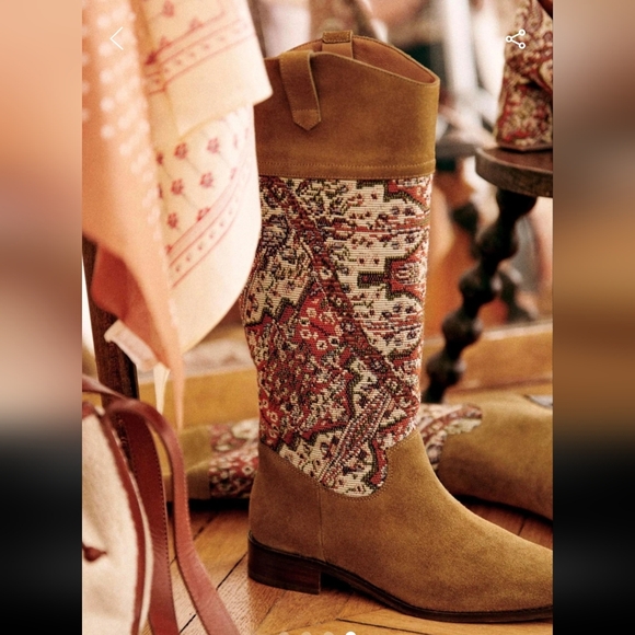 Sezane Gabrielle Tan and Red Low Boots - Picture 4 of 9